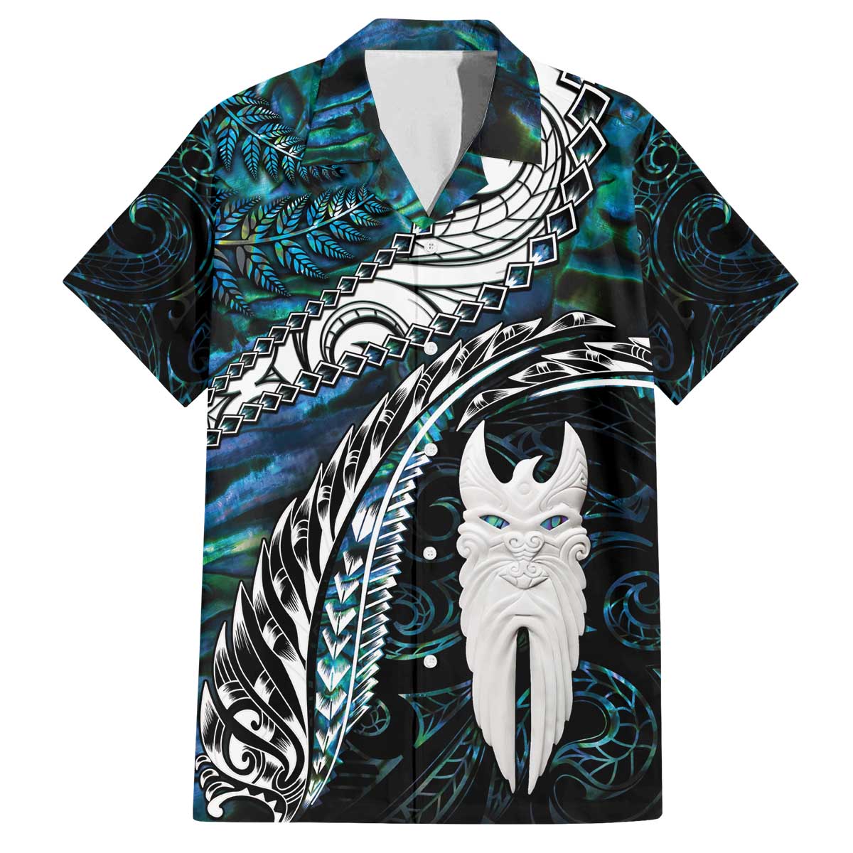 New Zealand Aotearoa Family Matching Off The Shoulder Long Sleeve Dress and Hawaiian Shirt Maori Hei Rehua Paua Shell Glitter Green LT05 Dad's Shirt - Short Sleeve Green - Polynesian Pride