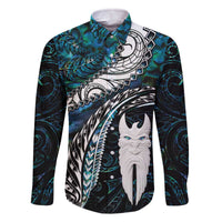 New Zealand Aotearoa Family Matching Off The Shoulder Long Sleeve Dress and Hawaiian Shirt Maori Hei Rehua Paua Shell Glitter Green LT05 Dad's Shirt - Long Sleeve Green - Polynesian Pride