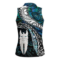 New Zealand Aotearoa Women Sleeveless Polo Shirt Maori Hei Rehua Paua Shell Glitter Green