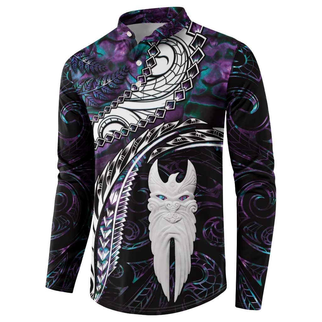 New Zealand Aotearoa Button Sweatshirt Maori Hei Rehua Paua Shell Glitter Purple LT05 - Polynesian Pride