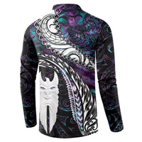New Zealand Aotearoa Button Sweatshirt Maori Hei Rehua Paua Shell Glitter Purple LT05 - Polynesian Pride