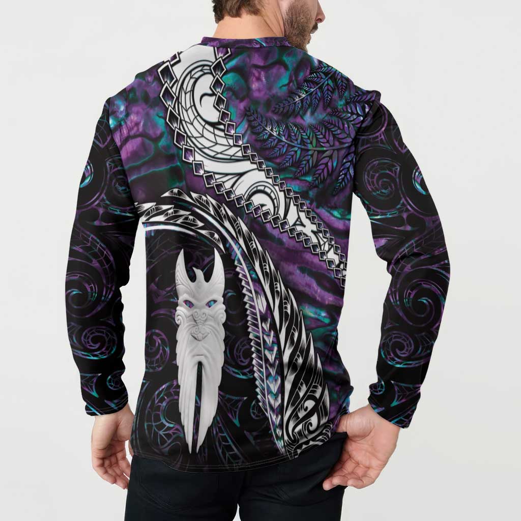 New Zealand Aotearoa Button Sweatshirt Maori Hei Rehua Paua Shell Glitter Purple LT05 - Polynesian Pride