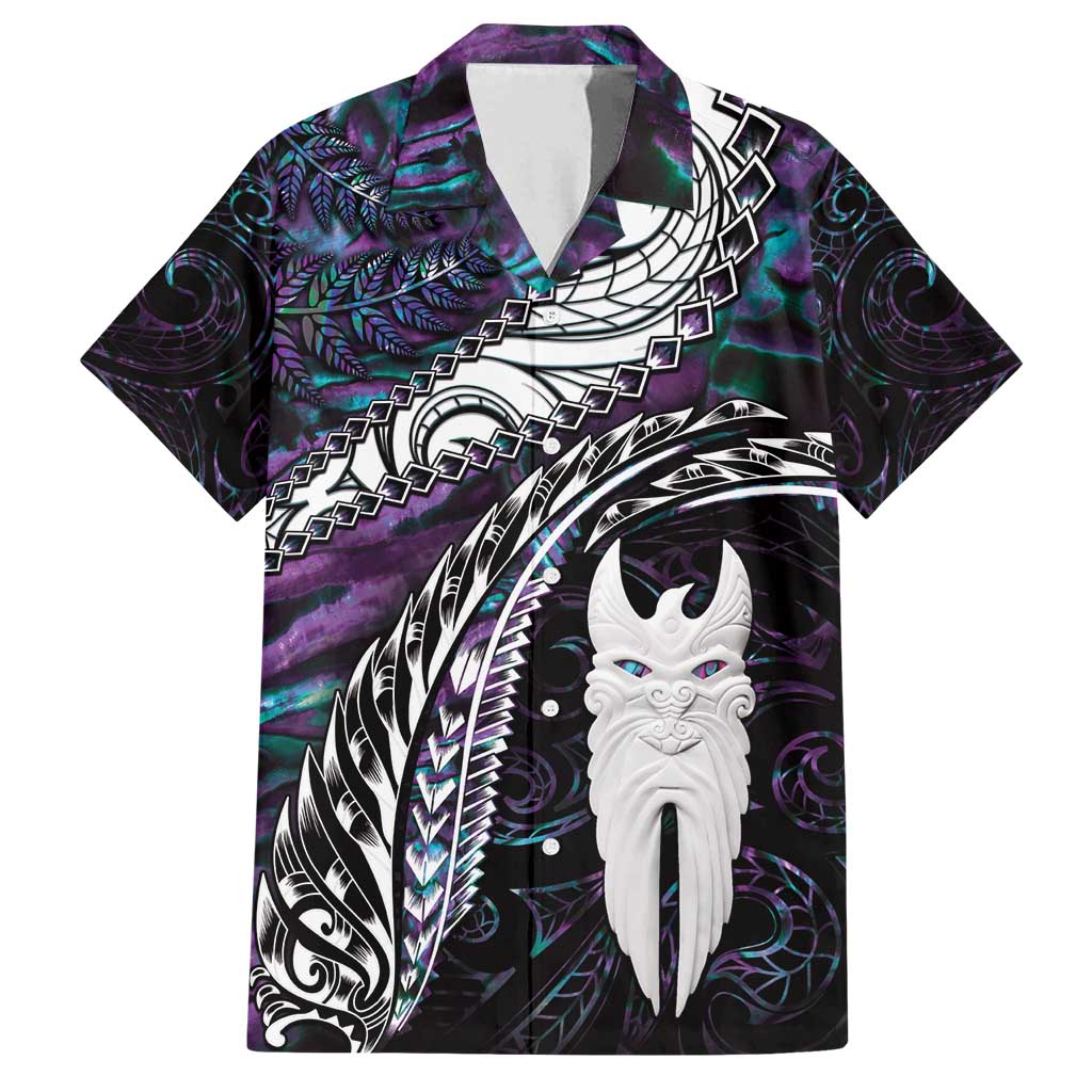 New Zealand Aotearoa Family Matching Tank Maxi Dress and Hawaiian Shirt Maori Hei Rehua Paua Shell Glitter Purple LT05 Dad's Shirt - Short Sleeve Purple - Polynesian Pride