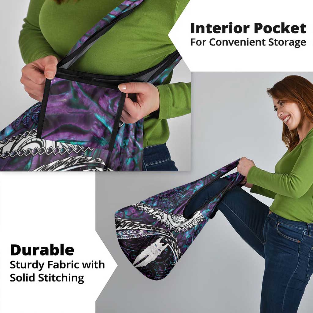 New Zealand Aotearoa Grocery Bag Maori Hei Rehua Paua Shell Glitter Purple