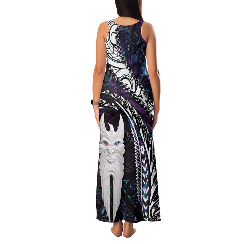 New Zealand Aotearoa Tank Maxi Dress Maori Hei Rehua Paua Shell Glitter Purple