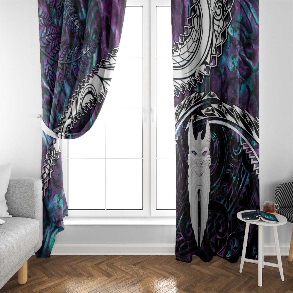 New Zealand Aotearoa Window Curtain Maori Hei Rehua Paua Shell Glitter Purple