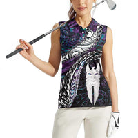 New Zealand Aotearoa Women Sleeveless Polo Shirt Maori Hei Rehua Paua Shell Glitter Purple