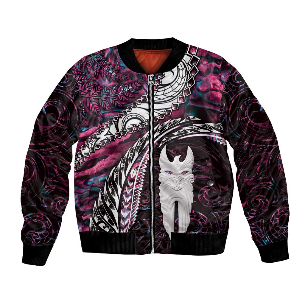 New Zealand Aotearoa Bomber Jacket Maori Hei Rehua Paua Shell Glitter Pink LT05 Unisex Pink - Polynesian Pride