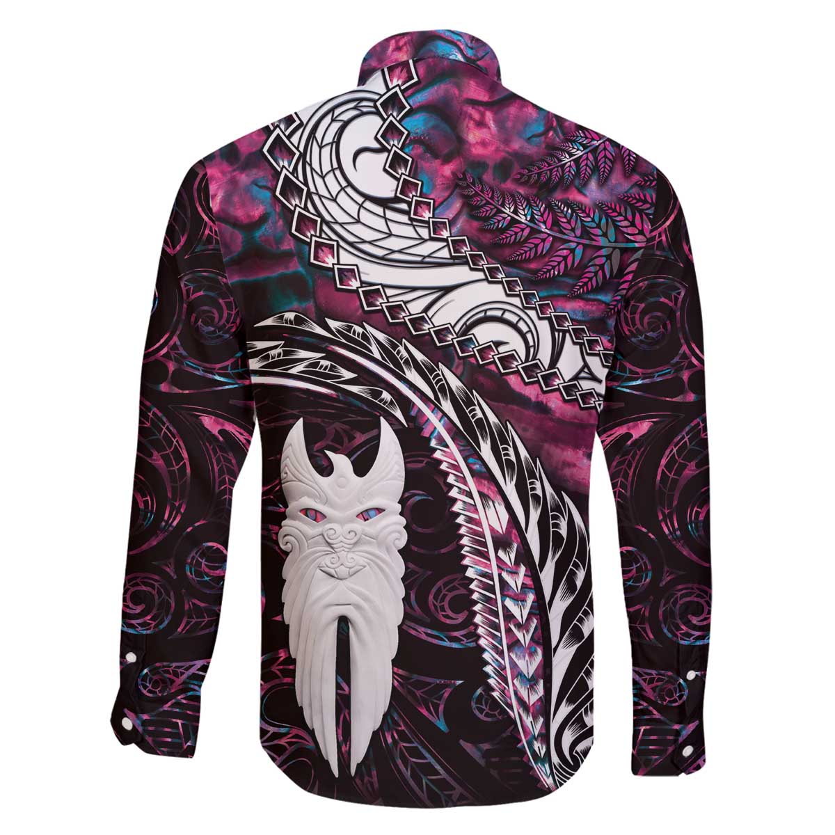 New Zealand Aotearoa Family Matching Off The Shoulder Long Sleeve Dress and Hawaiian Shirt Maori Hei Rehua Paua Shell Glitter Pink LT05 - Polynesian Pride