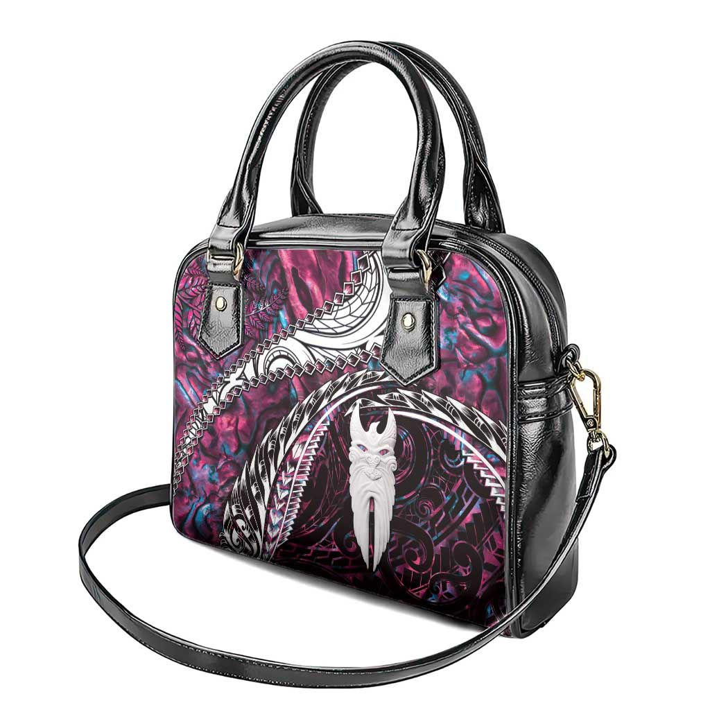 New Zealand Aotearoa Shoulder Handbag Maori Hei Rehua Paua Shell Glitter Pink