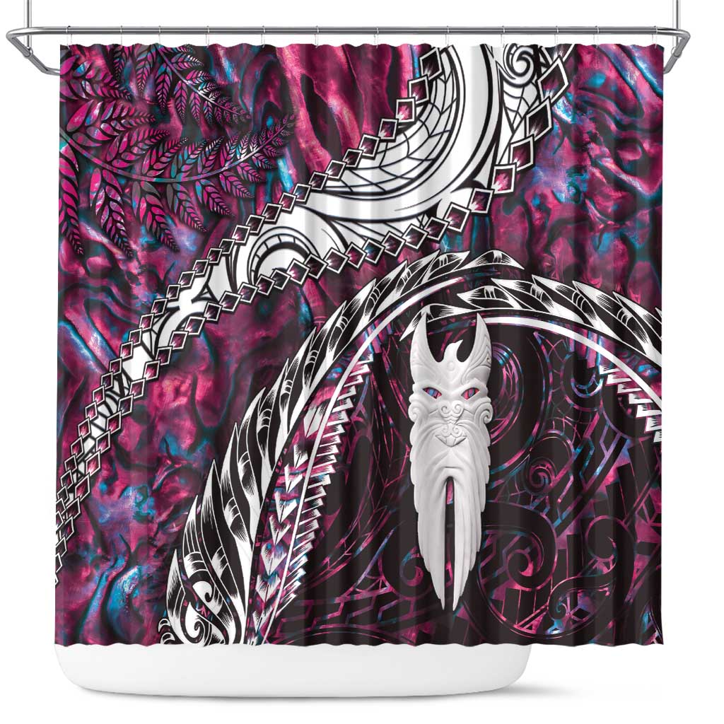 New Zealand Aotearoa Shower Curtain Maori Hei Rehua Paua Shell Glitter Pink LT05 Pink - Polynesian Pride