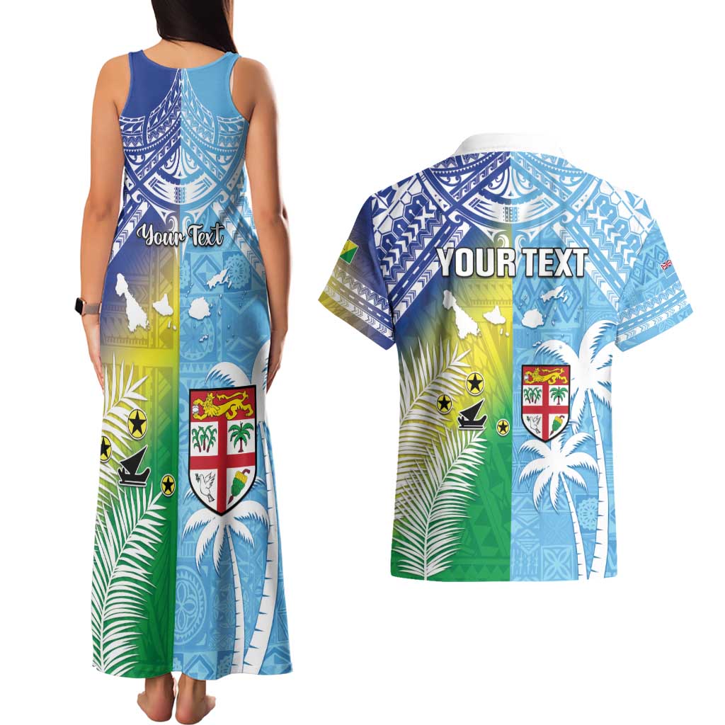 Personalised Happy Malampa Fiji Day Couples Matching Tank Maxi Dress and Hawaiian Shirt Half Mix Style