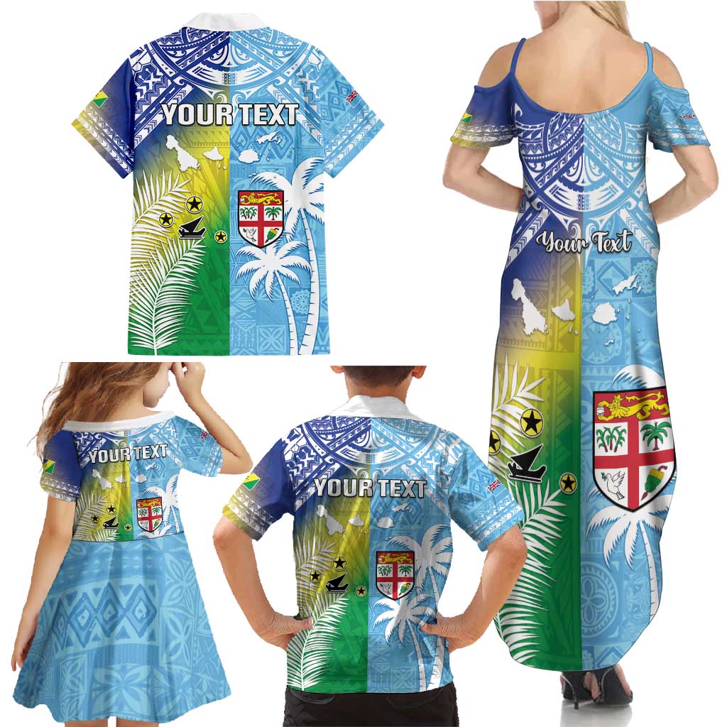 Personalised Happy Malampa Fiji Day Family Matching Summer Maxi Dress and Hawaiian Shirt Half Mix Style
