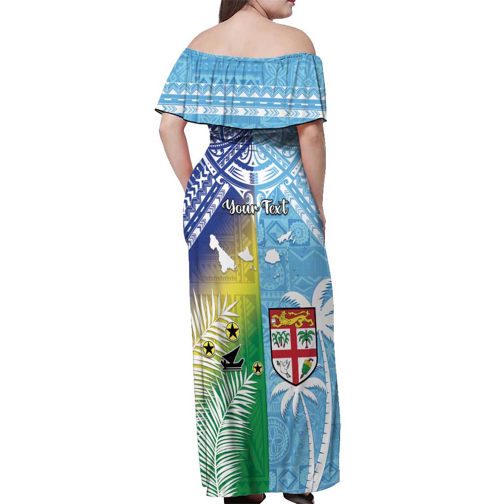 Personalised Happy Malampa Fiji Day Off Shoulder Maxi Dress Half Mix Style