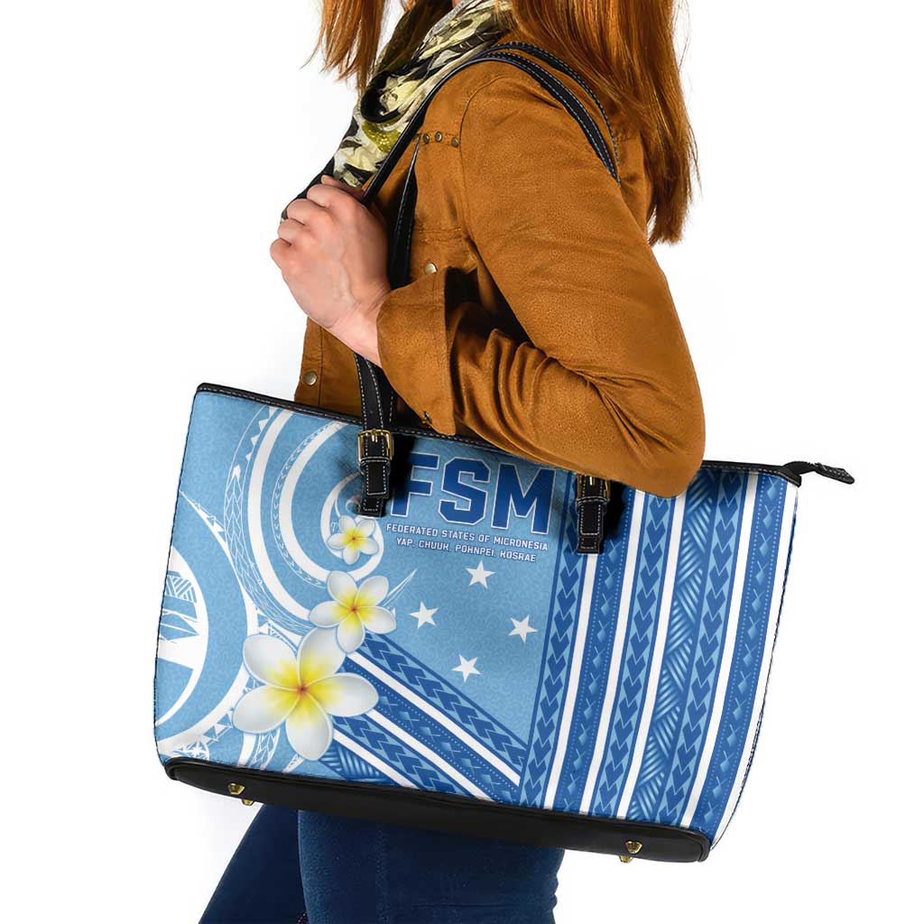 Federated States of Micronesia Leather Tote Bag Happy 38th Independence Anniversary LT05 Blue - Polynesian Pride