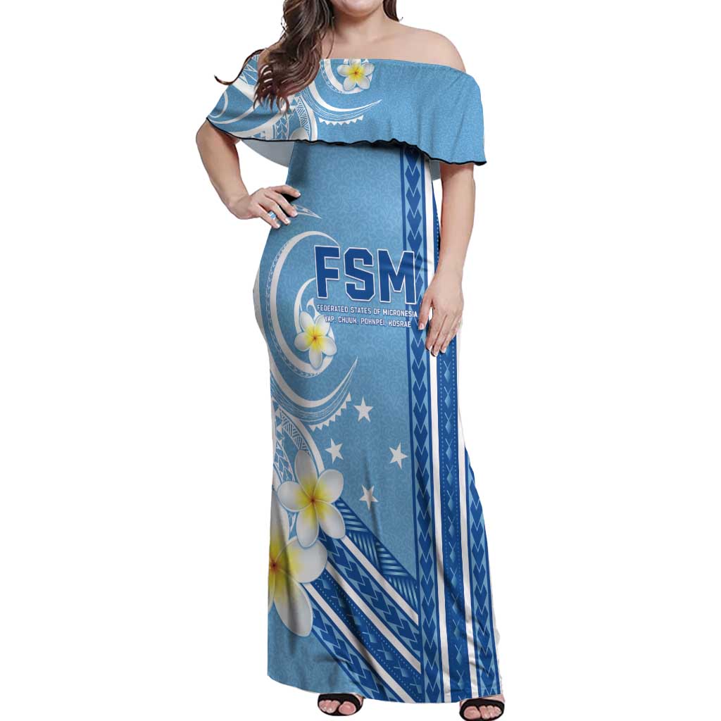 Personalised Federated States of Micronesia Off Shoulder Maxi Dress Happy 38th Independence Anniversary LT05 Women Blue - Polynesian Pride