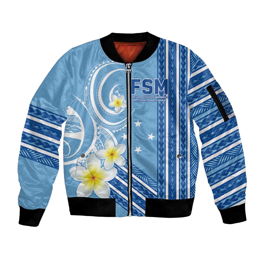 Personalised Federated States of Micronesia Sleeve Zip Bomber Jacket Happy 38th Independence Anniversary LT05 Unisex Blue - Polynesian Pride
