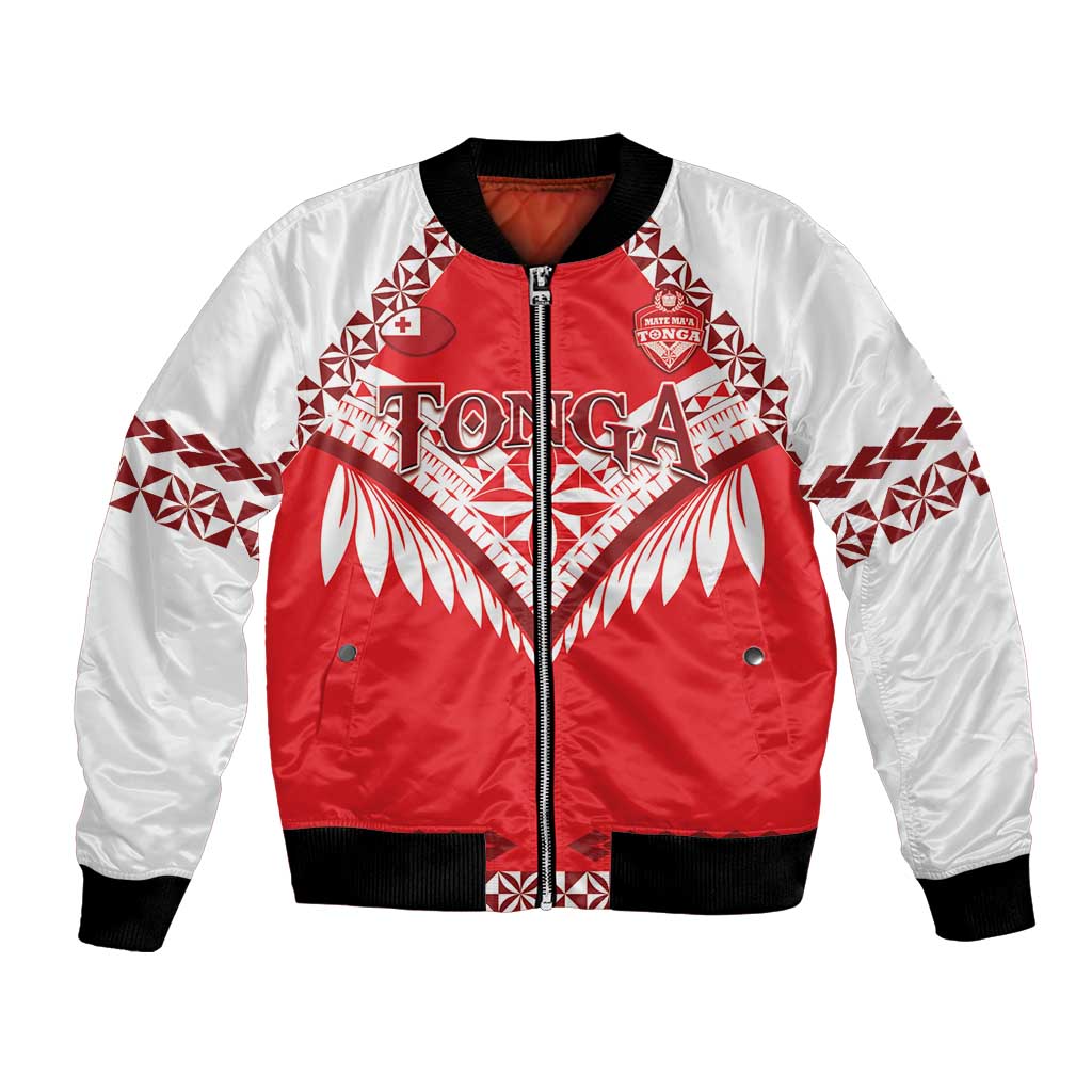 Custom Tonga Mate Maa Rugby Bomber Jacket Go Champions LT05 Unisex Red - Polynesian Pride