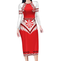 Custom Tonga Mate Maa Rugby Family Matching Long Sleeve Bodycon Dress and Hawaiian Shirt Go Champions