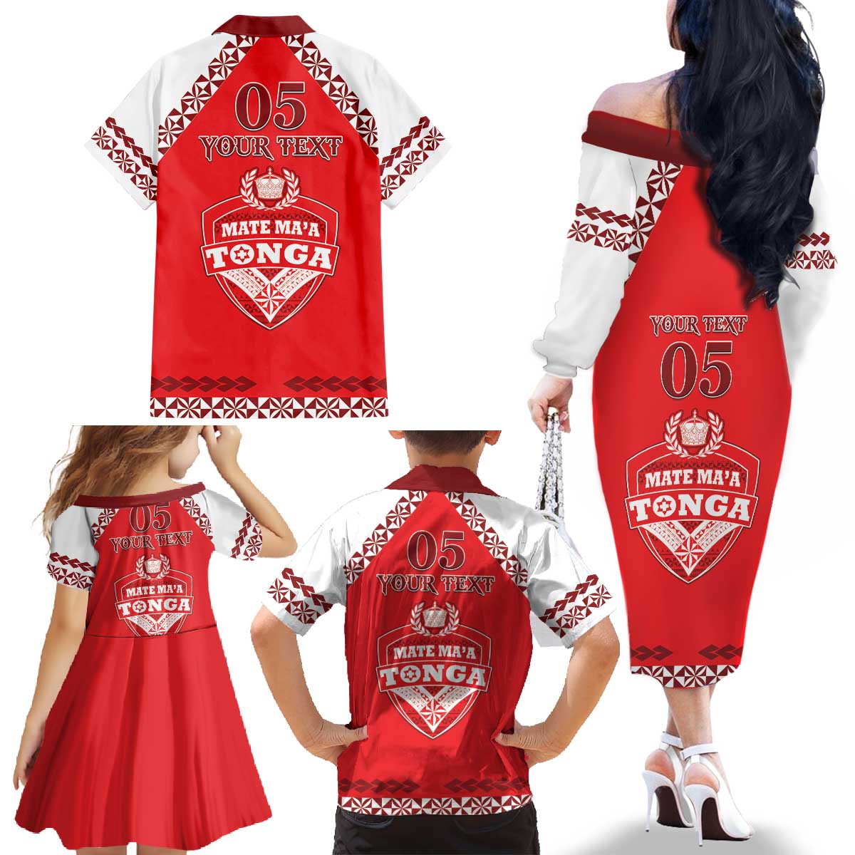 Custom Tonga Mate Maa Rugby Family Matching Off The Shoulder Long Sleeve Dress and Hawaiian Shirt Go Champions
