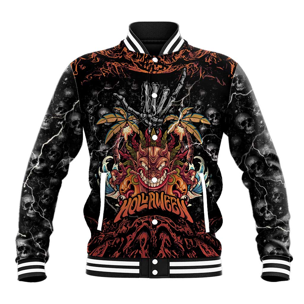 Aloha Halloween Baseball Jacket Horror Tiki Heavy Metal Style - Polynesian Pride
