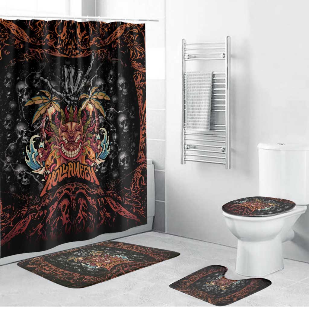 Aloha Halloween Bathroom Set Horror Tiki Heavy Metal Style LT05 Bathroom Set (4 pcs) Black - Polynesian Pride