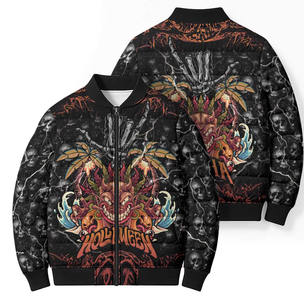 Aloha Halloween Bomber Puffer Jacket Horror Tiki Heavy Metal Style - Polynesian Pride