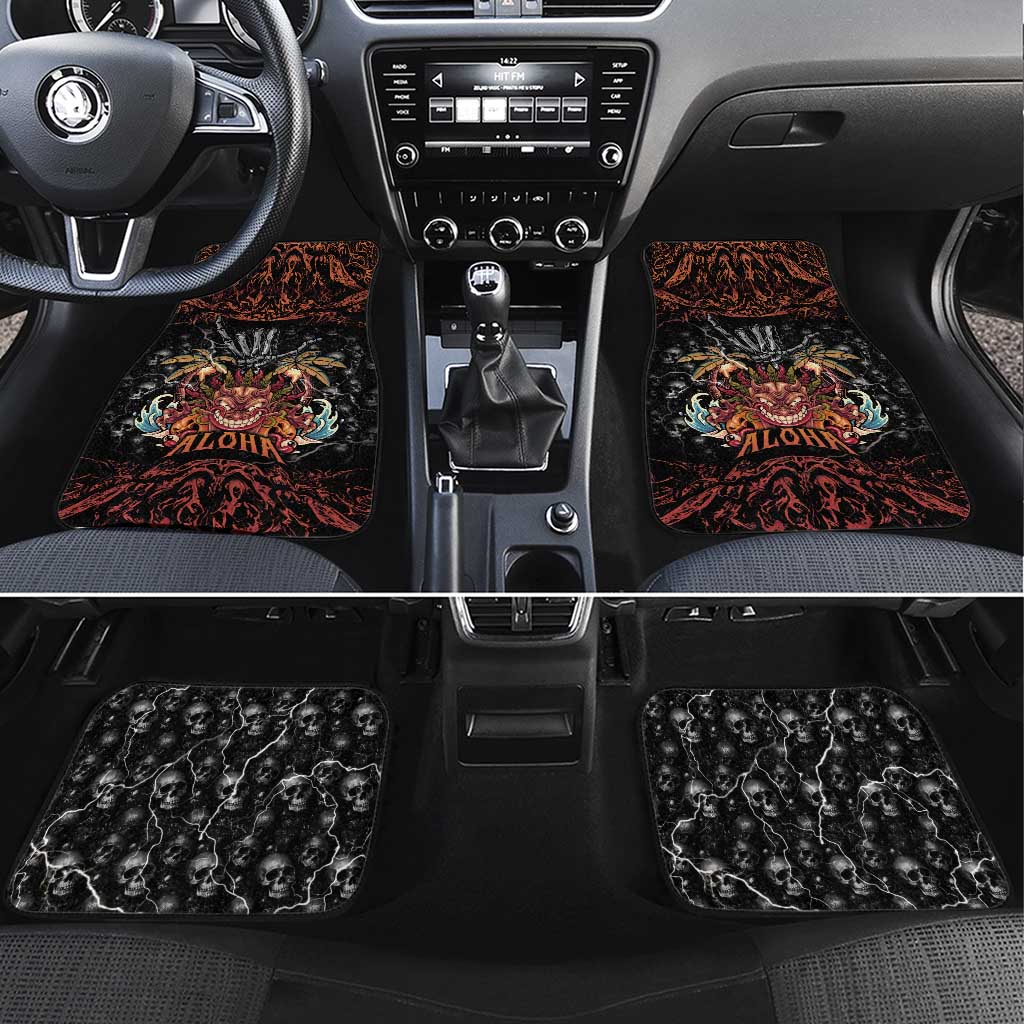 Aloha Halloween Car Mats Horror Tiki Heavy Metal Style LT05 Set 4pcs Black - Polynesian Pride