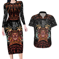 Aloha Halloween Couples Matching Long Sleeve Bodycon Dress and Hawaiian Shirt Horror Tiki Heavy Metal Style - Polynesian Pride