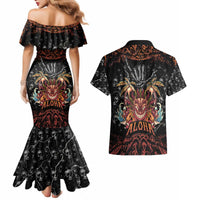 Aloha Halloween Couples Matching Mermaid Dress and Hawaiian Shirt Horror Tiki Heavy Metal Style - Polynesian Pride