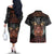 Aloha Halloween Couples Matching Off The Shoulder Long Sleeve Dress and Hawaiian Shirt Horror Tiki Heavy Metal Style - Polynesian Pride