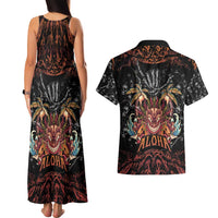 Aloha Halloween Couples Matching Tank Maxi Dress and Hawaiian Shirt Horror Tiki Heavy Metal Style - Polynesian Pride