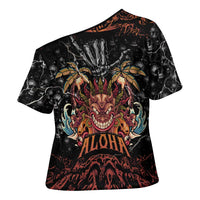 Aloha Halloween Cross Shoulder Shirt Horror Tiki Heavy Metal Style - Polynesian Pride