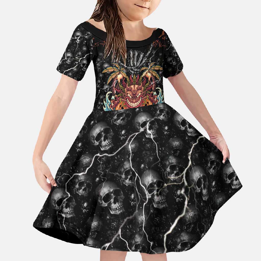 Aloha Halloween Family Matching Long Sleeve Bodycon Dress and Hawaiian Shirt Horror Tiki Heavy Metal Style - Polynesian Pride