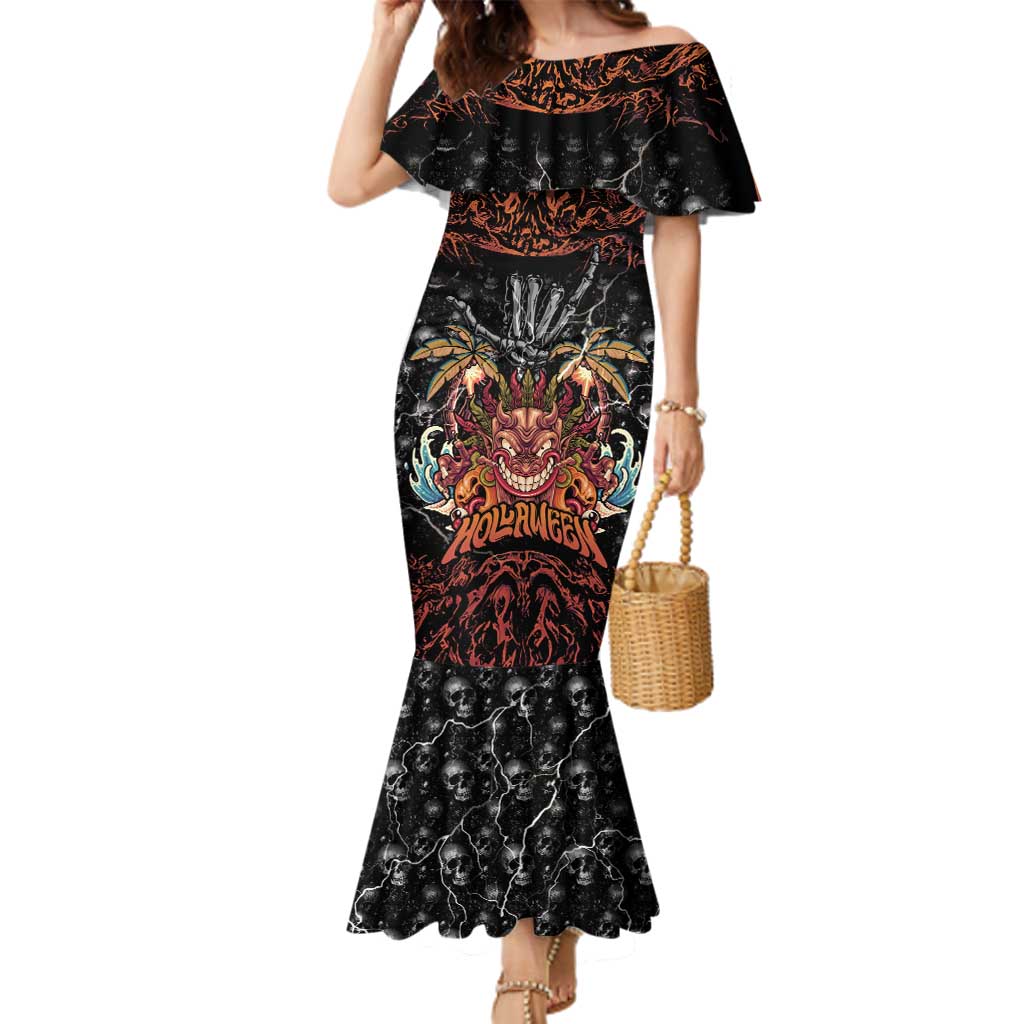 Aloha Halloween Family Matching Mermaid Dress and Hawaiian Shirt Horror Tiki Heavy Metal Style - Polynesian Pride