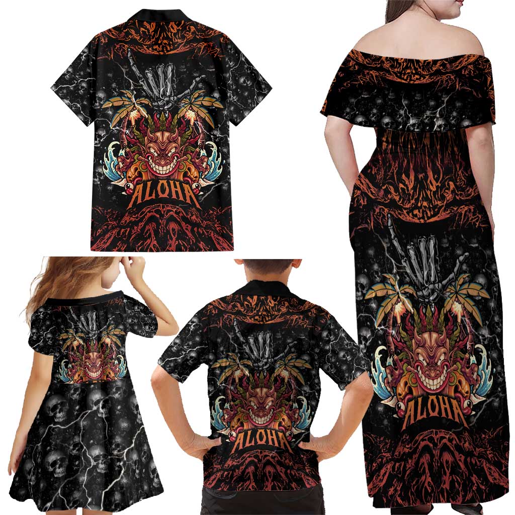 Aloha Halloween Family Matching Off Shoulder Maxi Dress and Hawaiian Shirt Horror Tiki Heavy Metal Style - Polynesian Pride