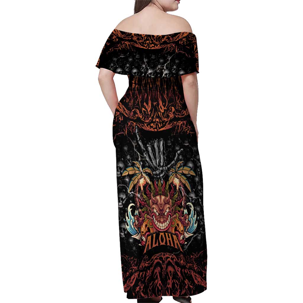Aloha Halloween Family Matching Off Shoulder Maxi Dress and Hawaiian Shirt Horror Tiki Heavy Metal Style - Polynesian Pride