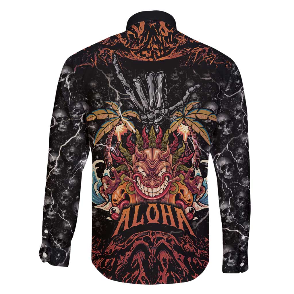 Aloha Halloween Family Matching Off Shoulder Short Dress and Hawaiian Shirt Horror Tiki Heavy Metal Style - Polynesian Pride