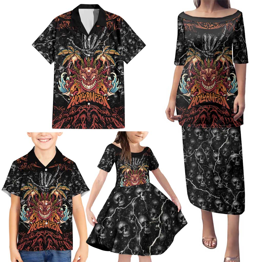 Aloha Halloween Family Matching Puletasi and Hawaiian Shirt Horror Tiki Heavy Metal Style - Polynesian Pride