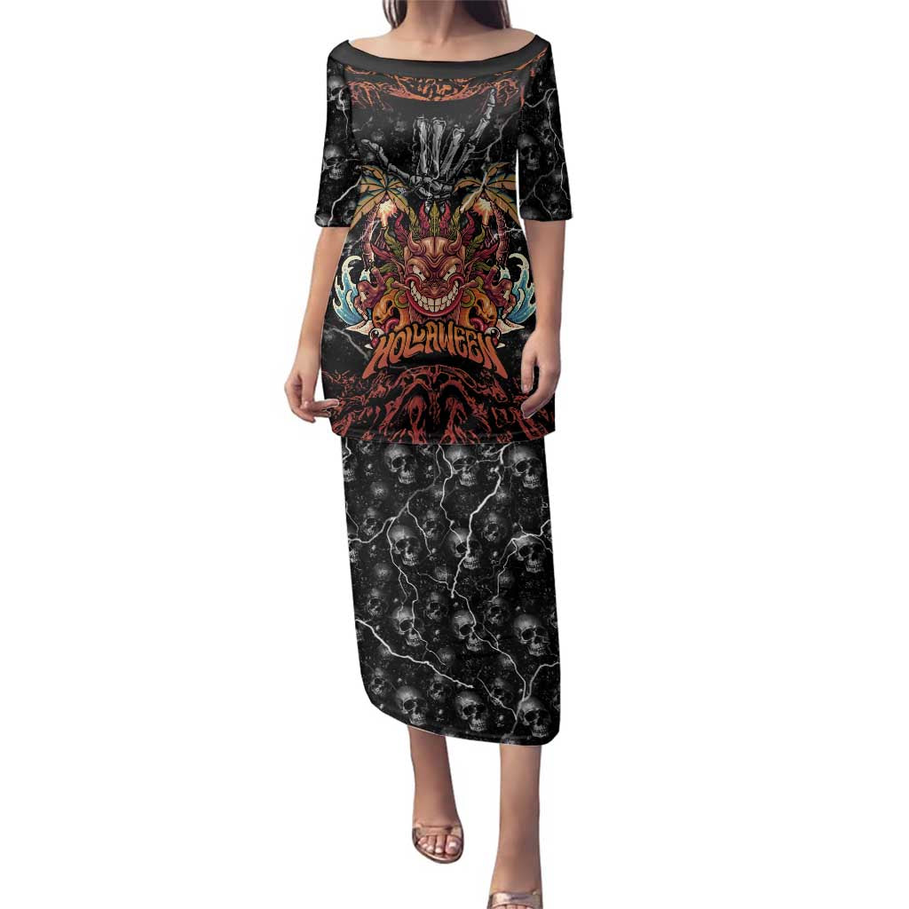 Aloha Halloween Family Matching Puletasi and Hawaiian Shirt Horror Tiki Heavy Metal Style - Polynesian Pride
