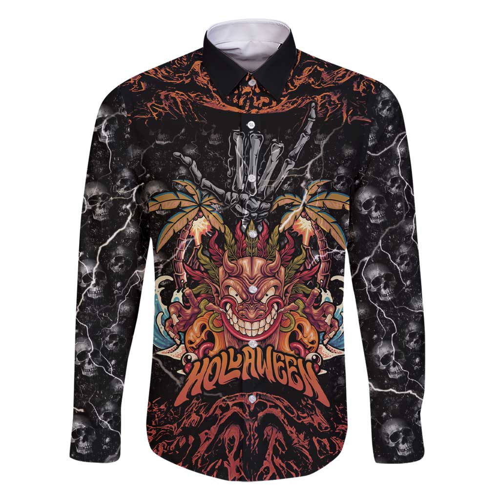 Aloha Halloween Family Matching Short Sleeve Bodycon Dress and Hawaiian Shirt Horror Tiki Heavy Metal Style - Polynesian Pride