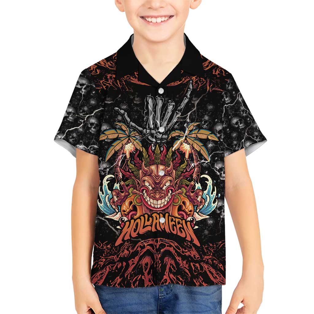 Aloha Halloween Family Matching Summer Maxi Dress and Hawaiian Shirt Horror Tiki Heavy Metal Style LT05 Son's Shirt Black - Polynesian Pride