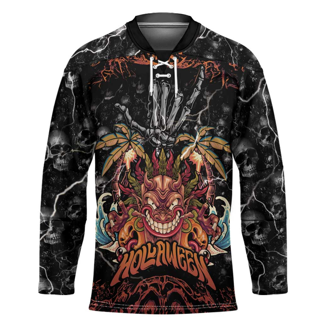 Aloha Halloween Hockey Jersey Horror Tiki Heavy Metal Style - Polynesian Pride