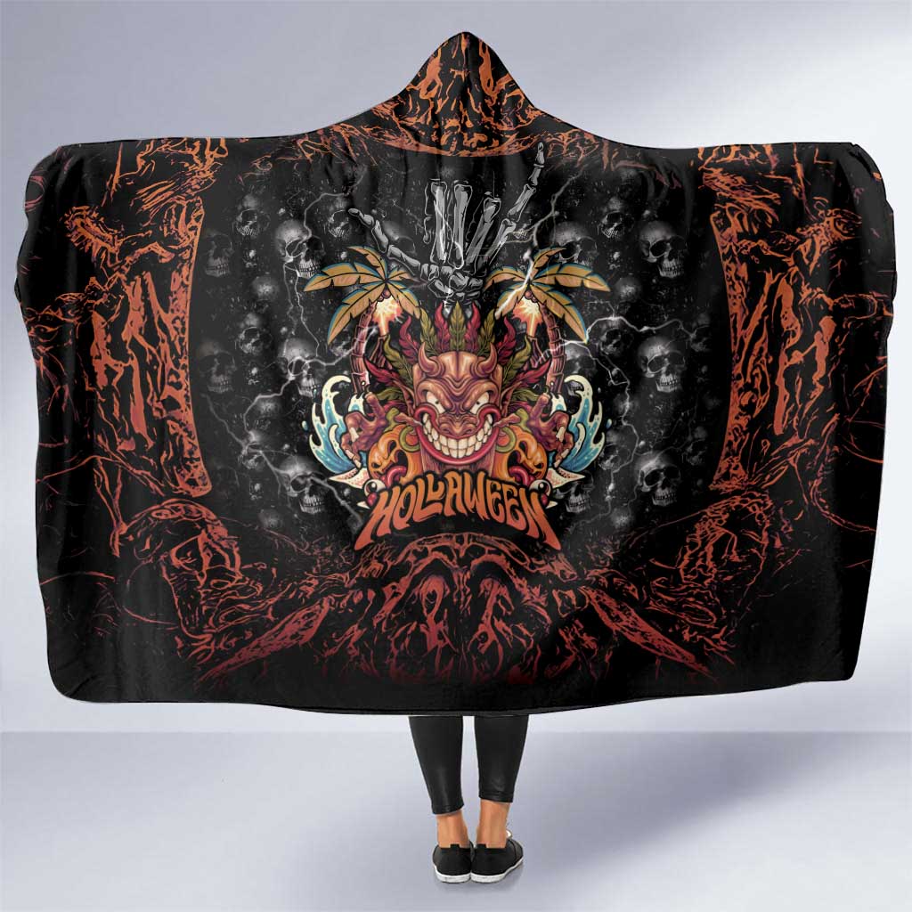 Aloha Halloween Hooded Blanket Horror Tiki Heavy Metal Style LT05 One Size Black - Polynesian Pride