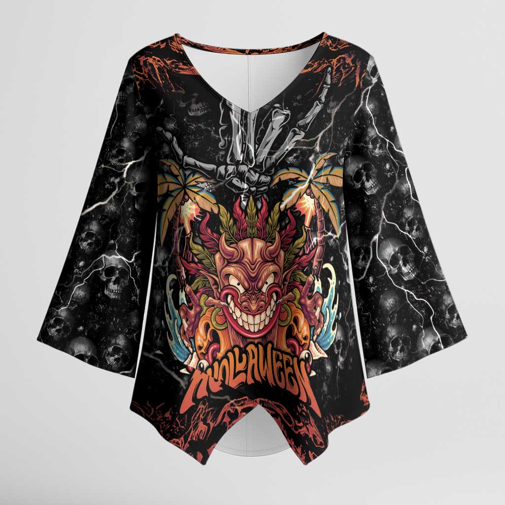 Aloha Halloween Kimono Sleeve Blouse Horror Tiki Heavy Metal Style - Polynesian Pride