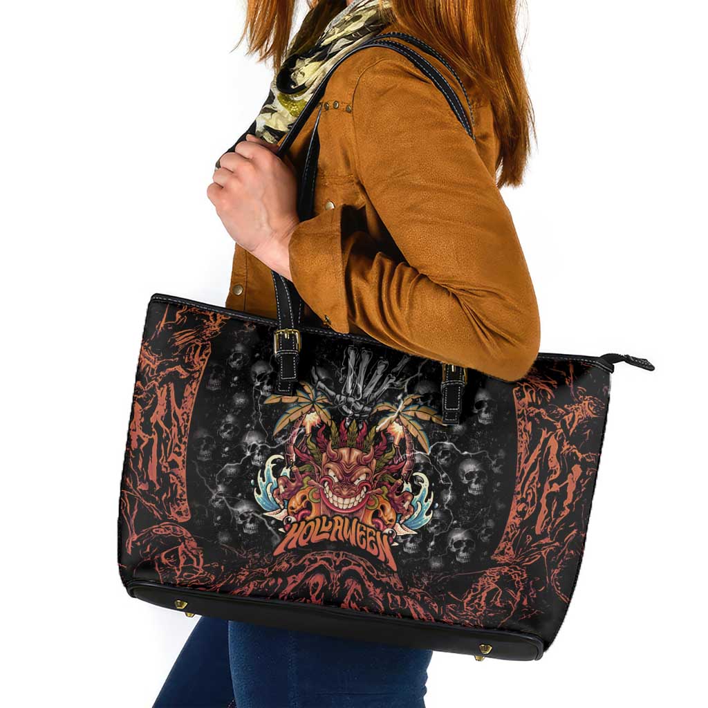 Aloha Halloween Leather Tote Bag Horror Tiki Heavy Metal Style LT05 Black - Polynesian Pride