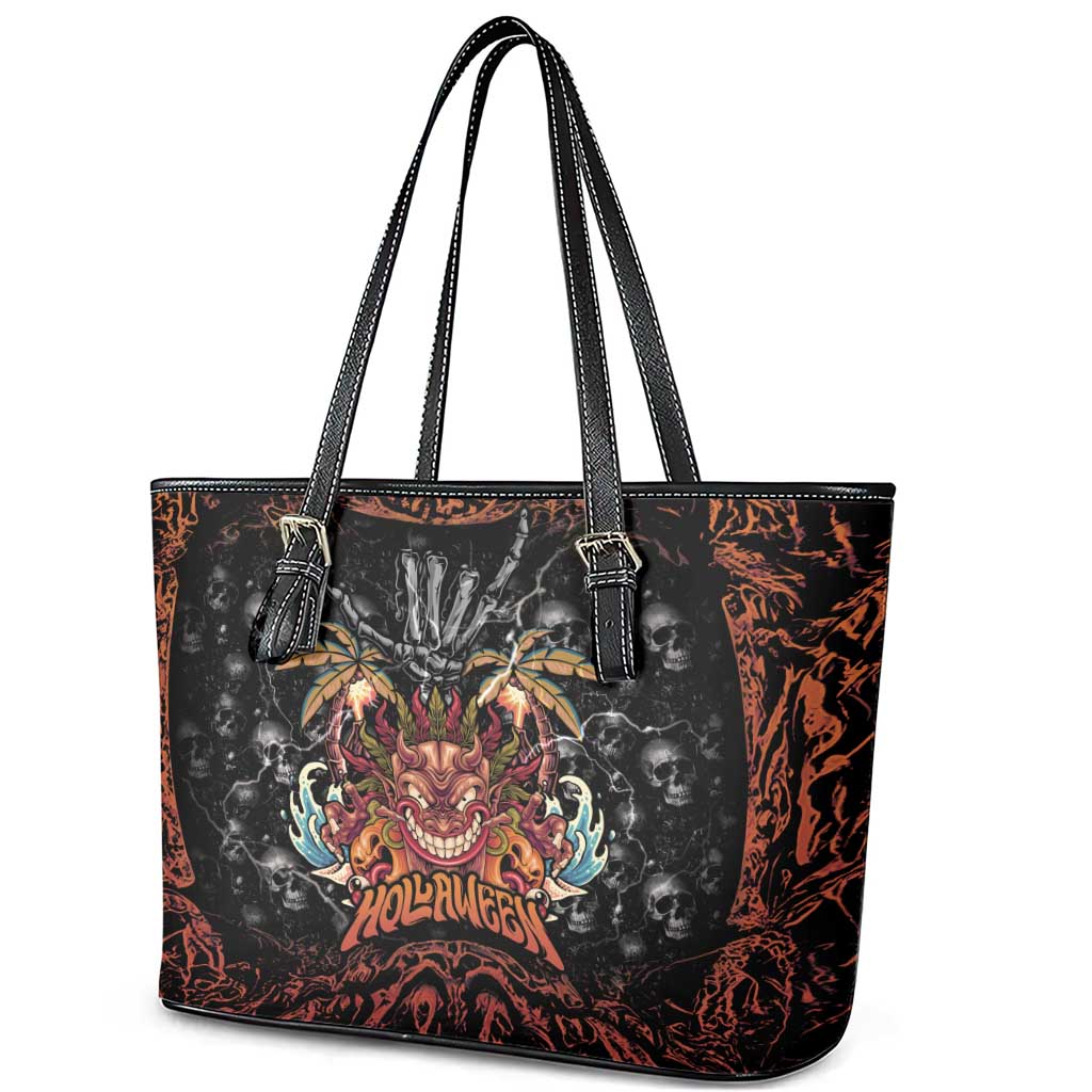 Aloha Halloween Leather Tote Bag Horror Tiki Heavy Metal Style LT05 - Polynesian Pride