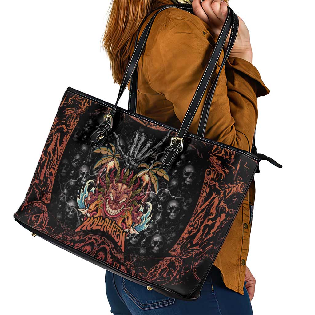 Aloha Halloween Leather Tote Bag Horror Tiki Heavy Metal Style LT05 - Polynesian Pride