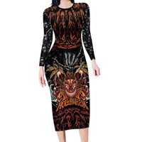 Aloha Halloween Long Sleeve Bodycon Dress Horror Tiki Heavy Metal Style - Polynesian Pride