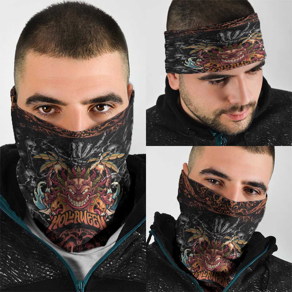 Aloha Halloween Neck Gaiter Horror Tiki Heavy Metal Style - Polynesian Pride